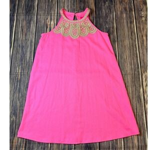 Lilly Pulitzer Girls Mini Pearl Shift Dress Size 14 Prosecco Pink Gold Details